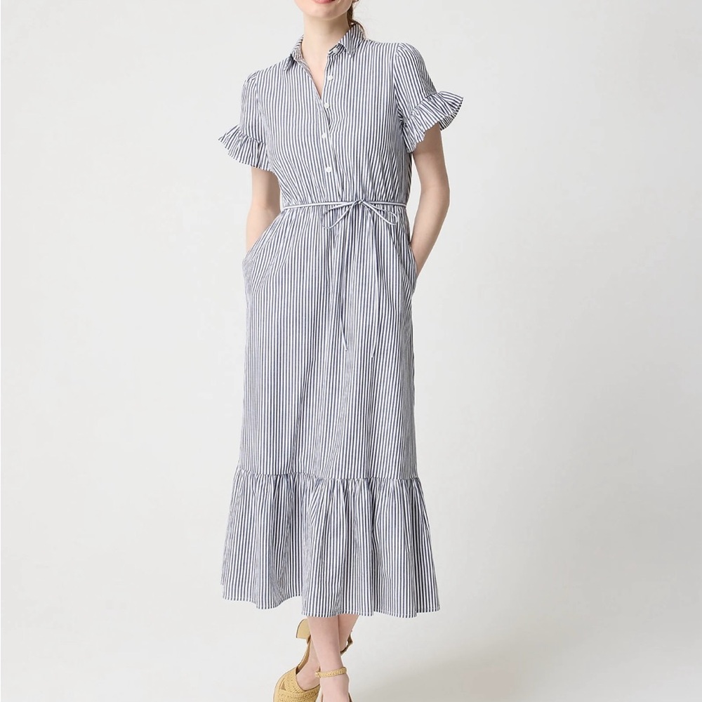 J. Crew Navy and White Striped Midi Dress
